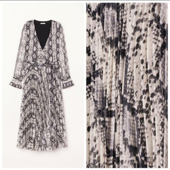RESERVED .H&M TREND Conscious Midi SNAKESKIN PATTERNED Wrap Pleated Dress Size 8 - Picture 2 of 13